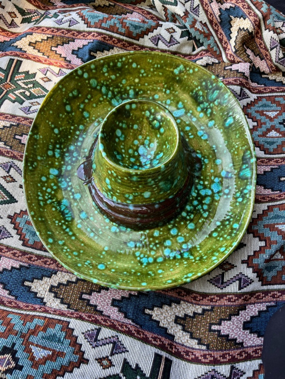 Vintage sombrero hat chip dip platter catch all green blue retro festive decor